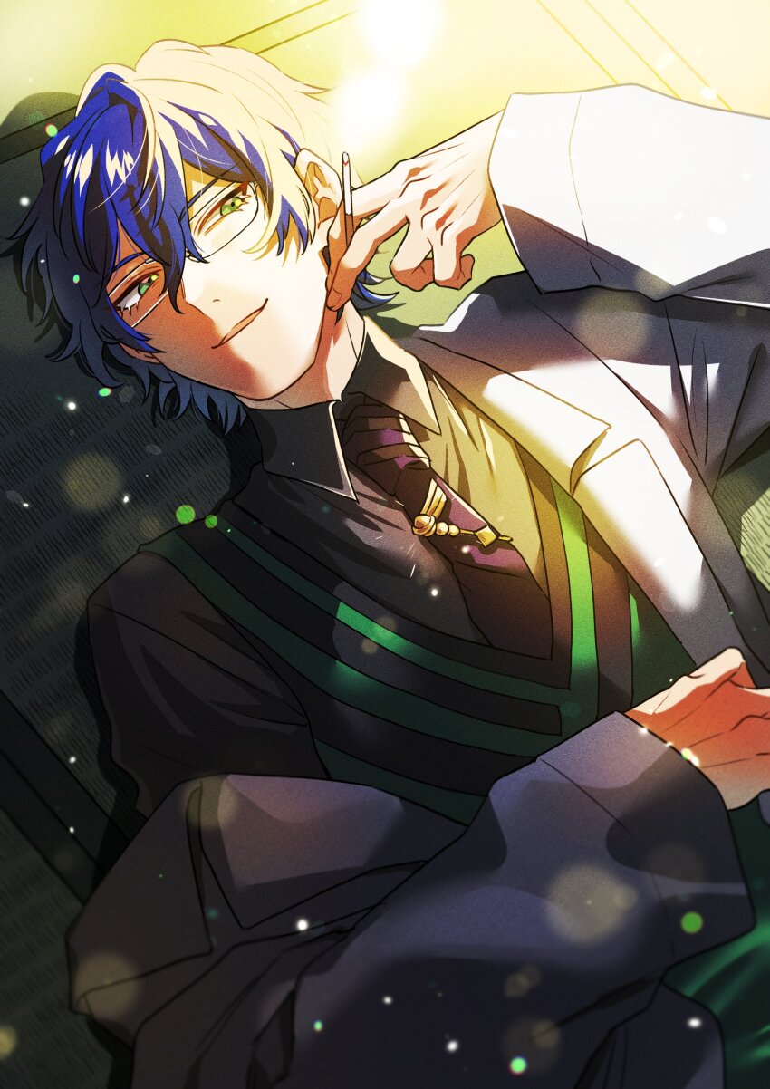 1boy, absurdres, aqua_eyes, aqua_sweater_vest, bad_id, bad_twitter_id, blue_hair, blue_necktie