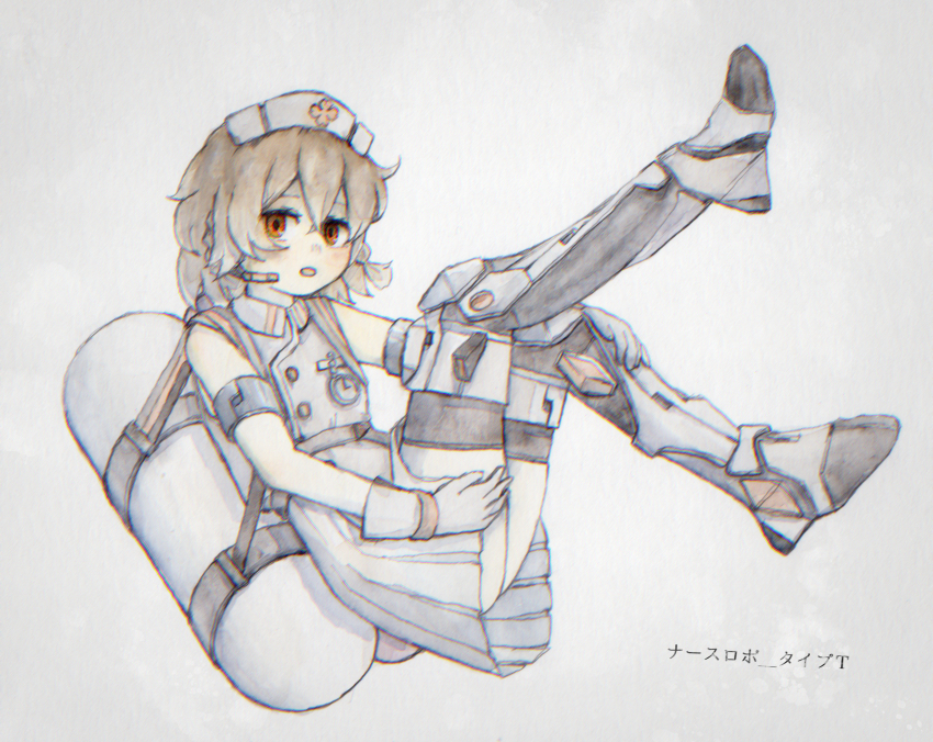 1girl, :o, absurdres, black_gloves, blonde_hair, bone_71, braid, buttons