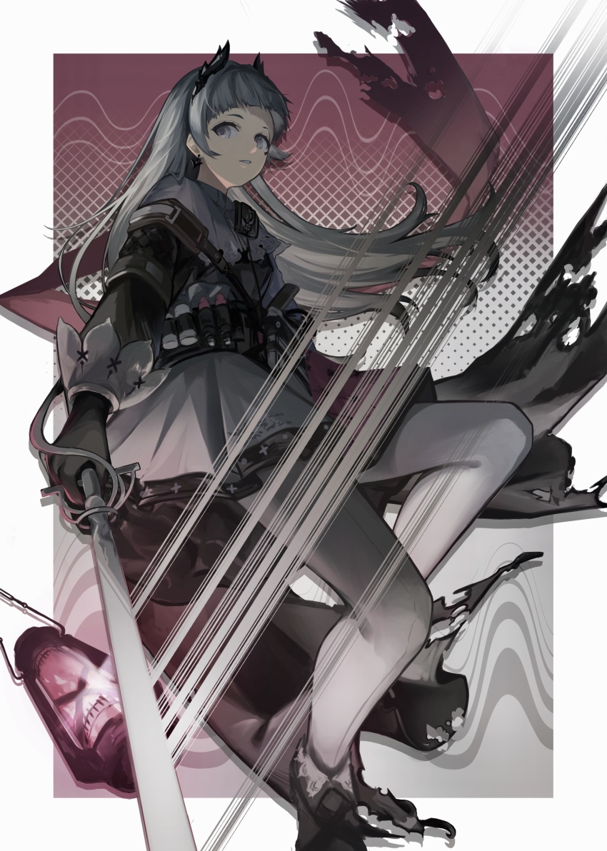 1girl, absurdres, ammunition_belt, arknights, attack_trail, black_gloves, black_jacket, bullet