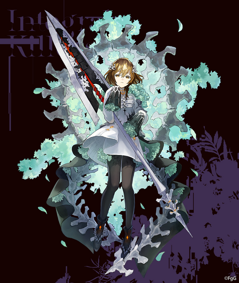 1girl, black_background, black_footwear, black_pantyhose, brown_eyes, brown_hair, commentary_request, dress