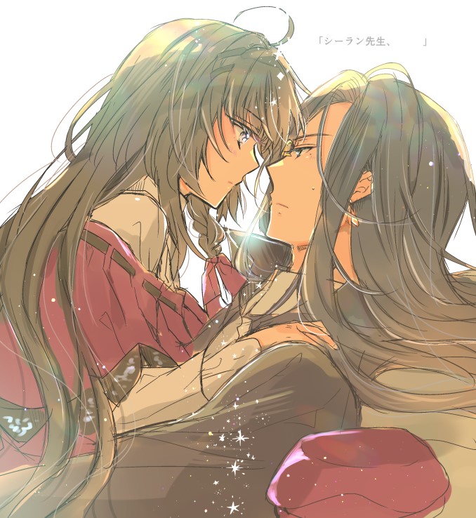 1boy, 1girl, ahoge, beret, black_hair, black_jacket, blue_eyes, blunt_bangs