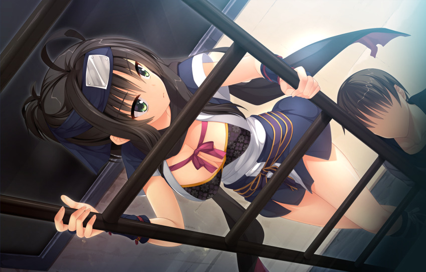 >:(, 1boy, 1girl, ahoge, arichi_masaomi, black_bra, black_hair, black_scarf