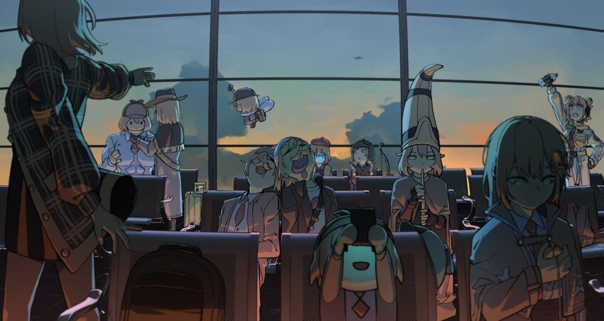 airport, bee, blonde_hair, blue_eyes, brown_capelet, buffson, bug, capelet