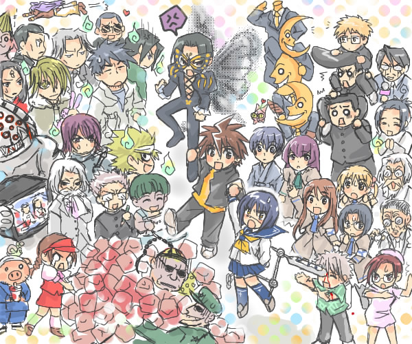 00s, 1other, 6+boys, 6+girls, ^_^, angel_gozen_(character), blonde_hair, blood