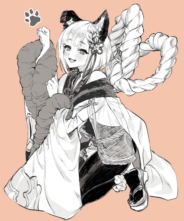 1girl, animal_ears, bare_shoulders, breasts, commentary, dog_ears, dog_girl, erune