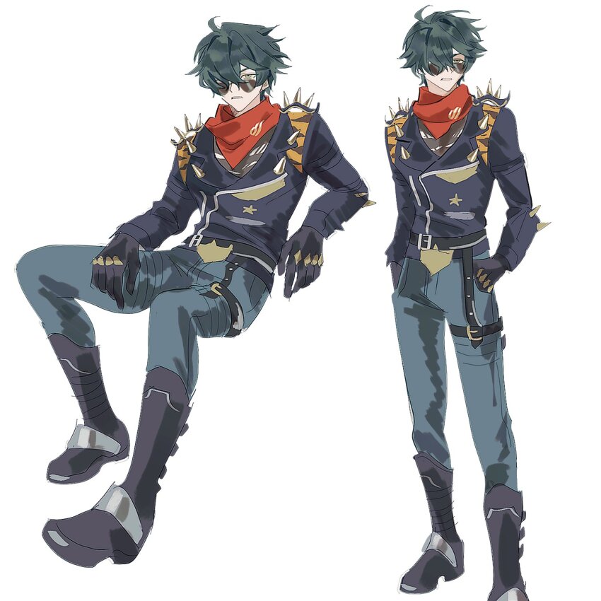 belt, belt_buckle, black_belt, black_footwear, black_gloves, black_jacket, boots, buckle