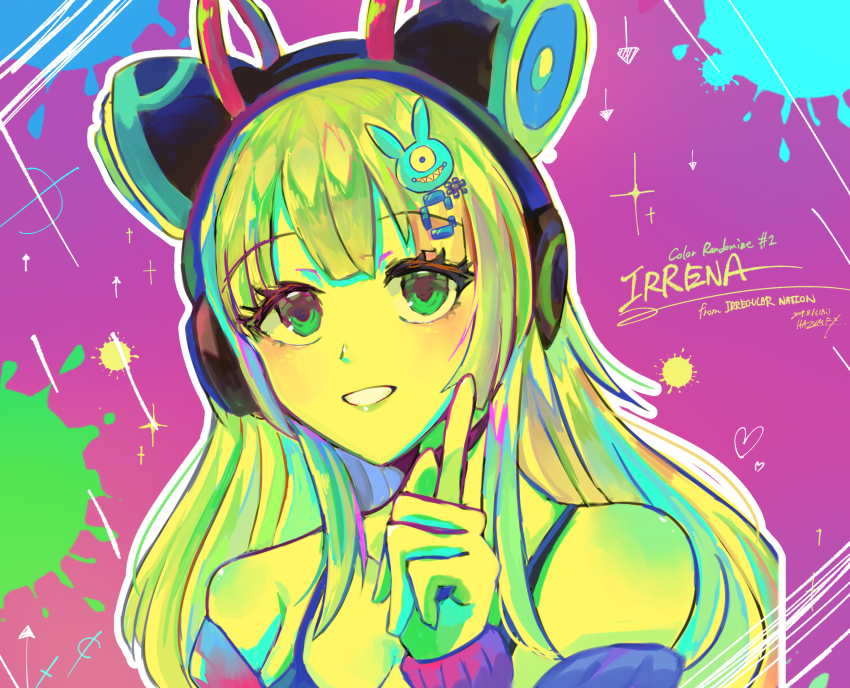 1girl, absurdres, animal_ears, breasts, cleavage, colorful, commentary_request, fake_animal_ears