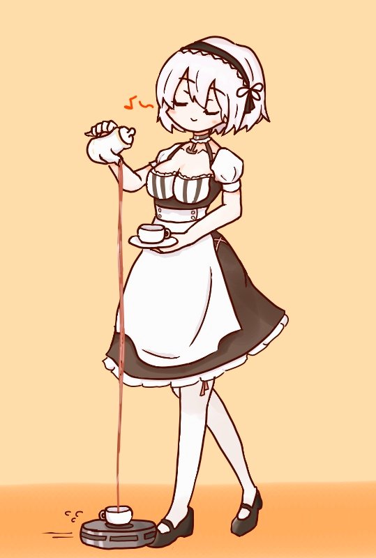 1girl, azur_lane, breasts, cleavage, food, grey_hair, hair_between_eyes, hair_ornament