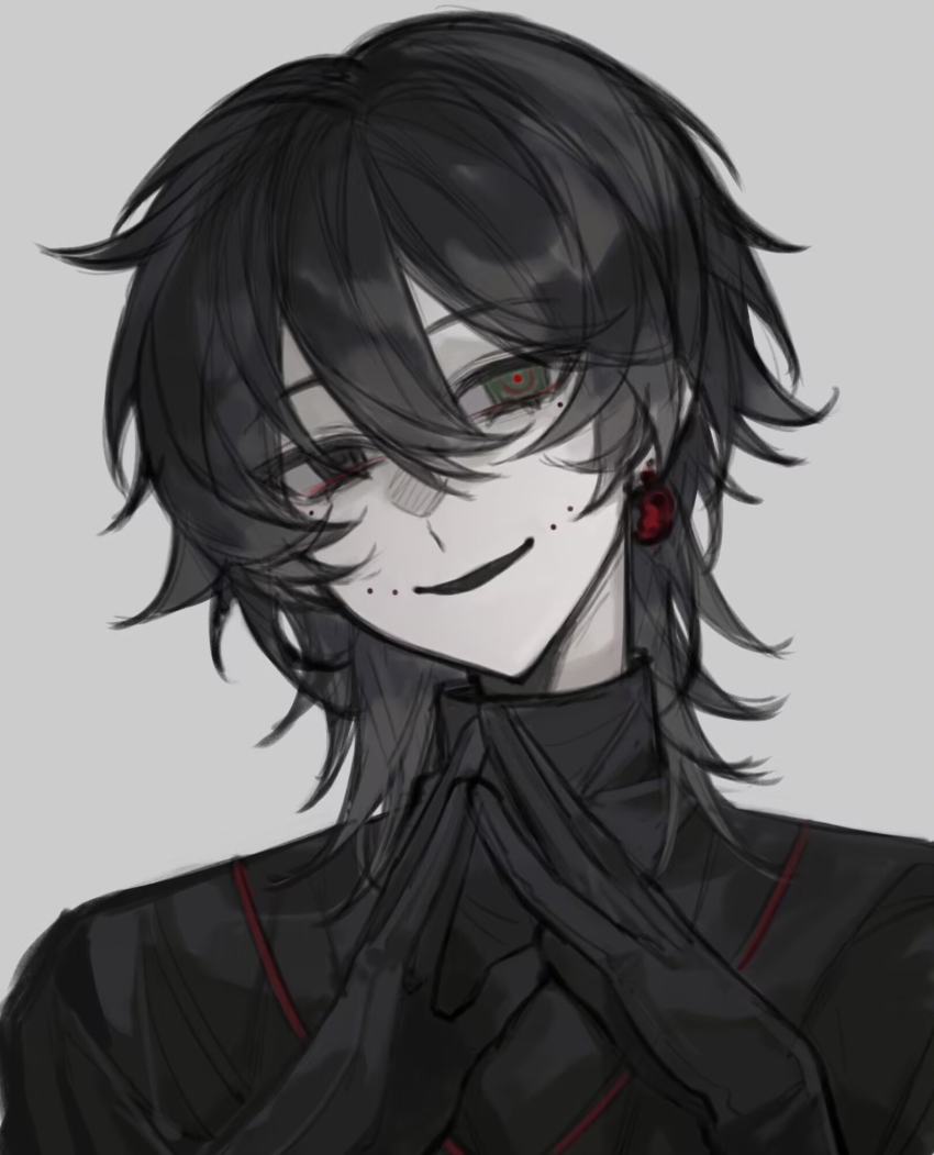 1boy, aosadekuermanpifa, black_eyes, black_gloves, black_hair, black_shirt, chinese_commentary, commentary_request