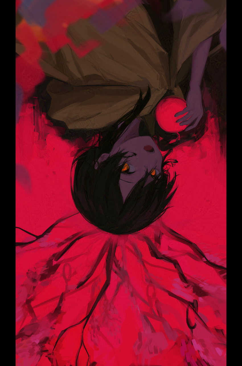 1girl, absurdres, apple, coyote319514, food, fruit, hair_between_eyes, highres