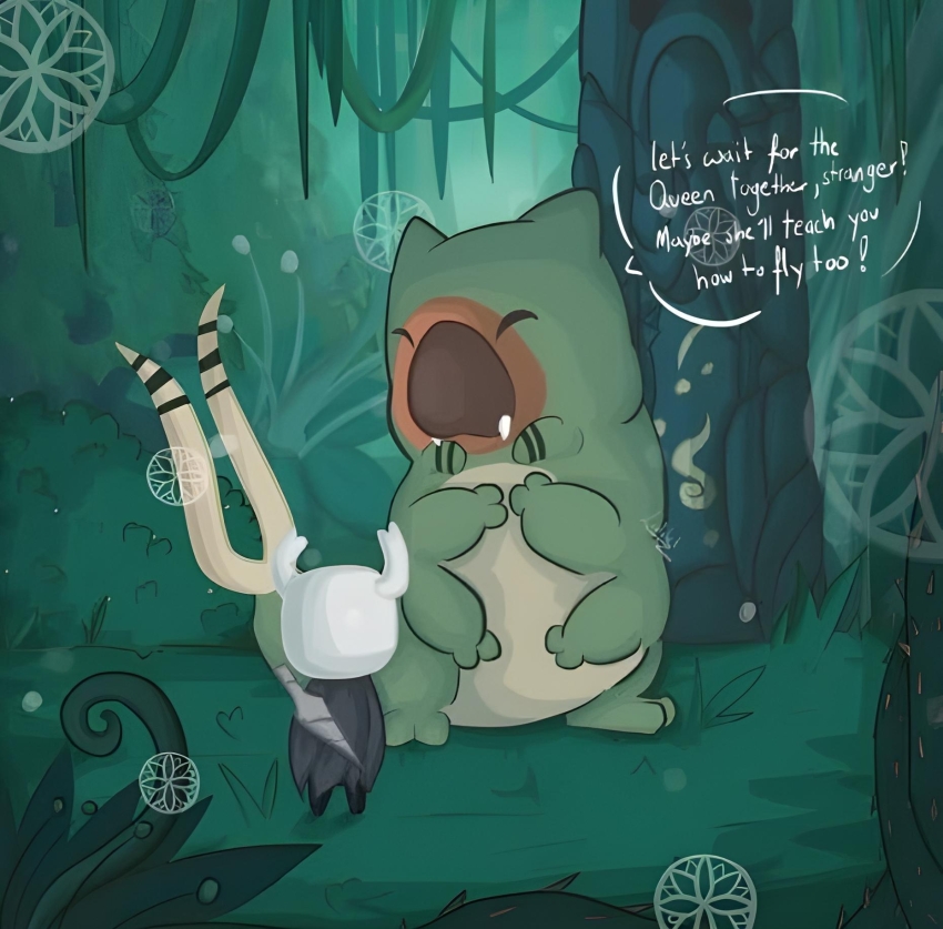 density, dream, grass, highres, hollow_knight, knight_(hollow_knight), marmu_(hollow_knight), nature, pasture, worm