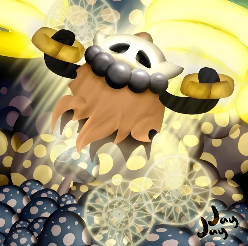 black_eyes, dream, elder_hu_(hollow_knight), fungus, highres, hollow_eyes, hollow_knight, horns, jewelry, mushroom, rags