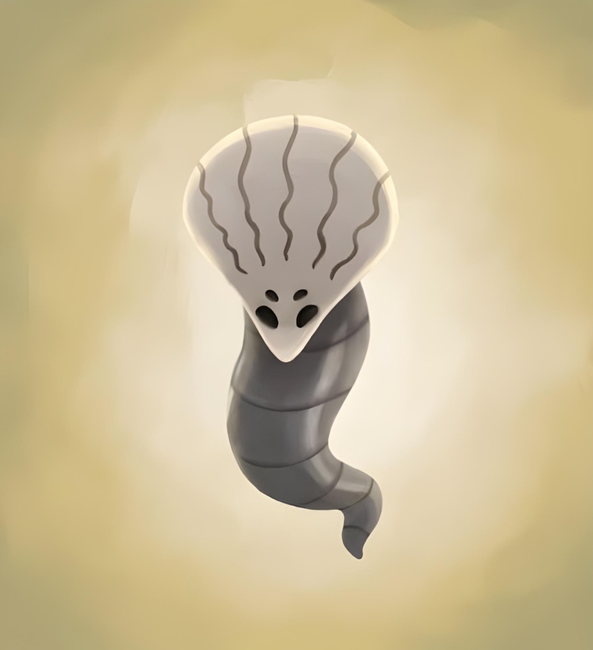 black_eyes, gorb_(hollow_knight), highres, hollow_eyes, hollow_knight, light, without_arms, worm