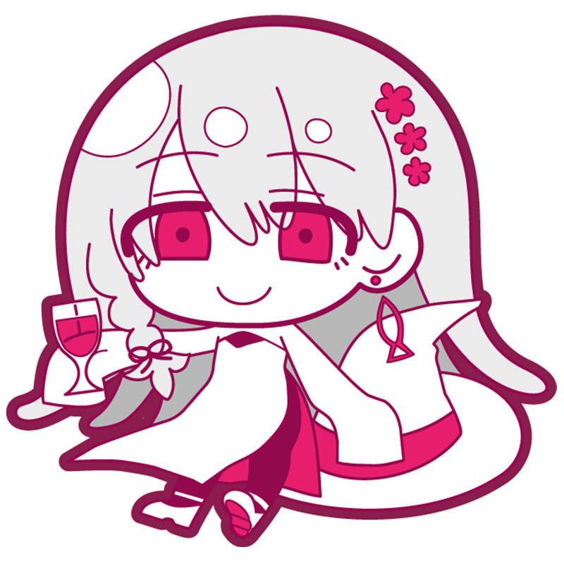 1girl, chibi, chibi_only, cup, dress, earrings, fish_earrings, flower