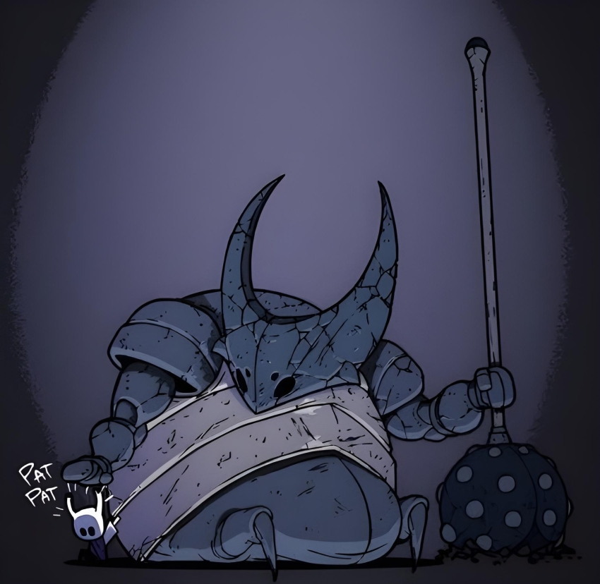 black_eyes, broken, false_knight_(hollow_knight), highres, hollow_eyes, hollow_knight, horns, hungry