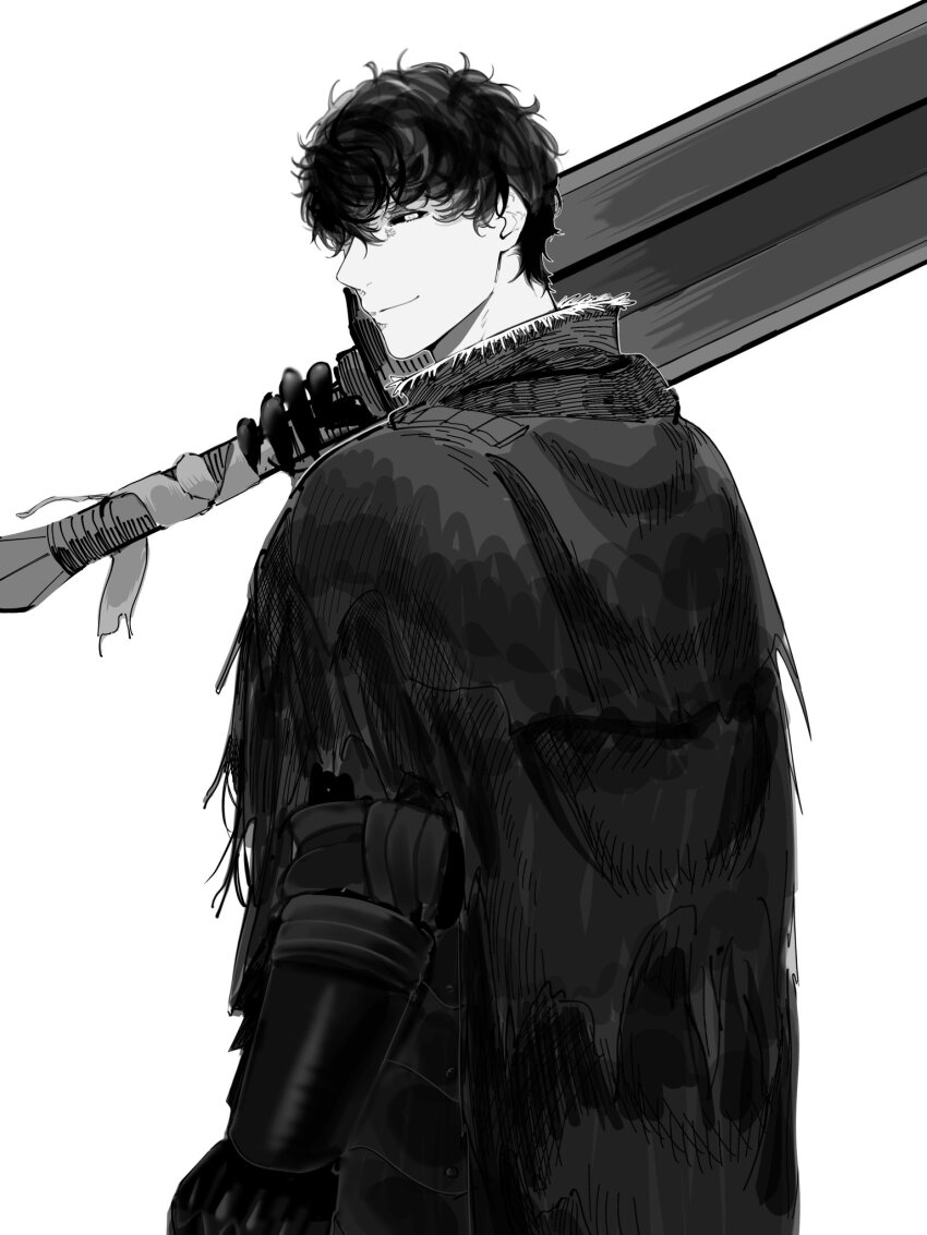 1boy, berserk, black_cape, black_hair, black_sclera, bright_pupils, cape, closed_mouth