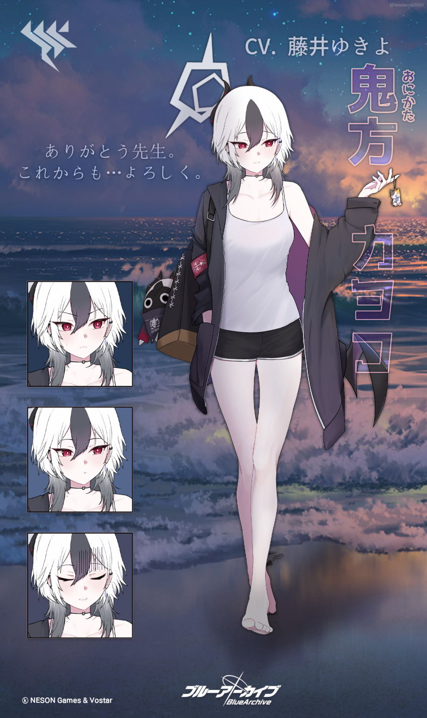 1girl, absurdres, alternate_costume, backpack, bag, bangboo_(zenless_zone_zero), barefoot, beach