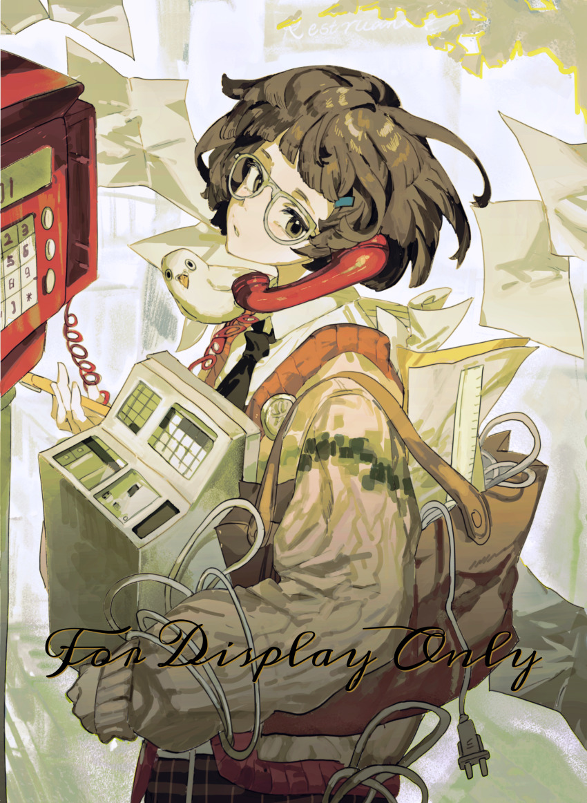 1girl, absurdres, animal, animal_on_shoulder, artist_request, bag, bird, bird_on_shoulder