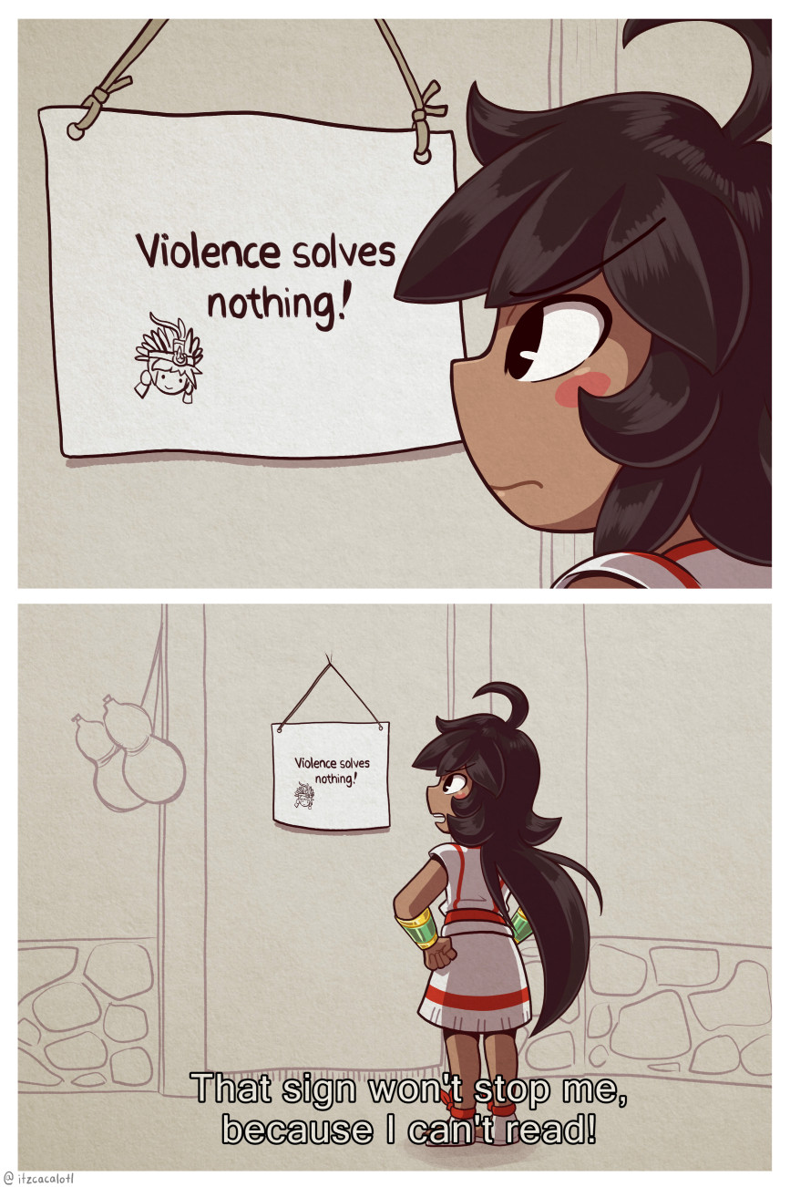 !, angry, black_hair, blush, codex_black, dark-skinned_female, dark_skin, donaji