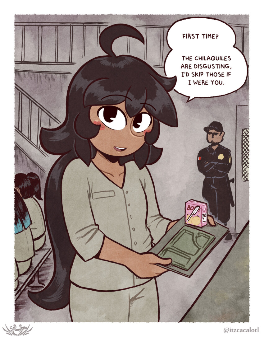 ahoge, black_hair, blush, breasts, brown_eyes, brown_hair, brown_scarf, codex_black