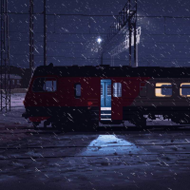 aleha_84, animated, animated_gif, commentary, english_commentary, lamppost, looping_animation, multiple_unit_train