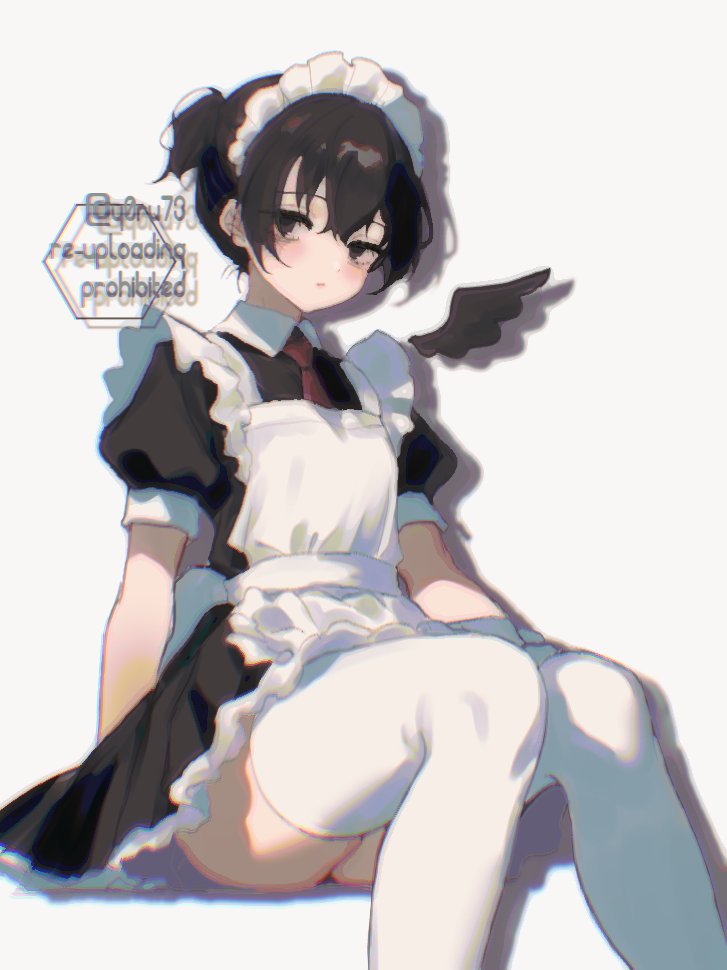 1boy, apron, bags_under_eyes, collared_dress, crossdressing, crossdressing_(mtf), dress, frilled_dress