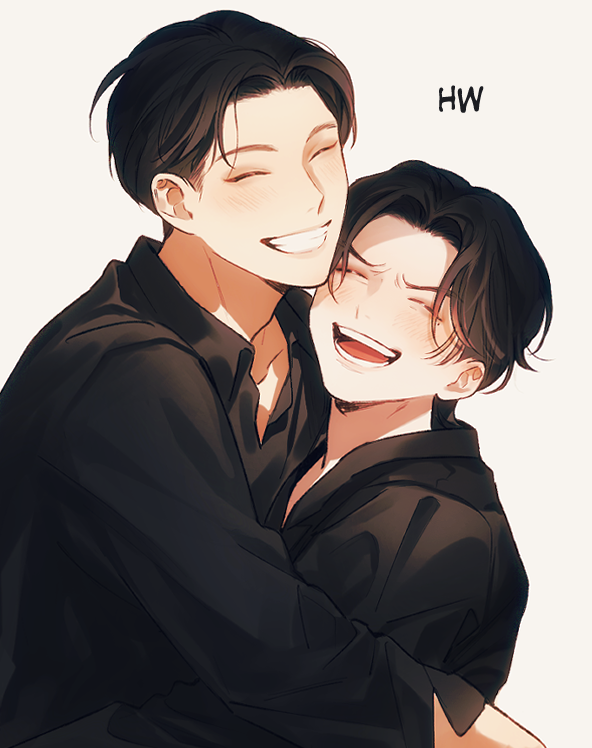 2boys, ^_^, black_hair, black_shirt, blush, closed_eyes, collared_shirt, hoshi_(seventeen)