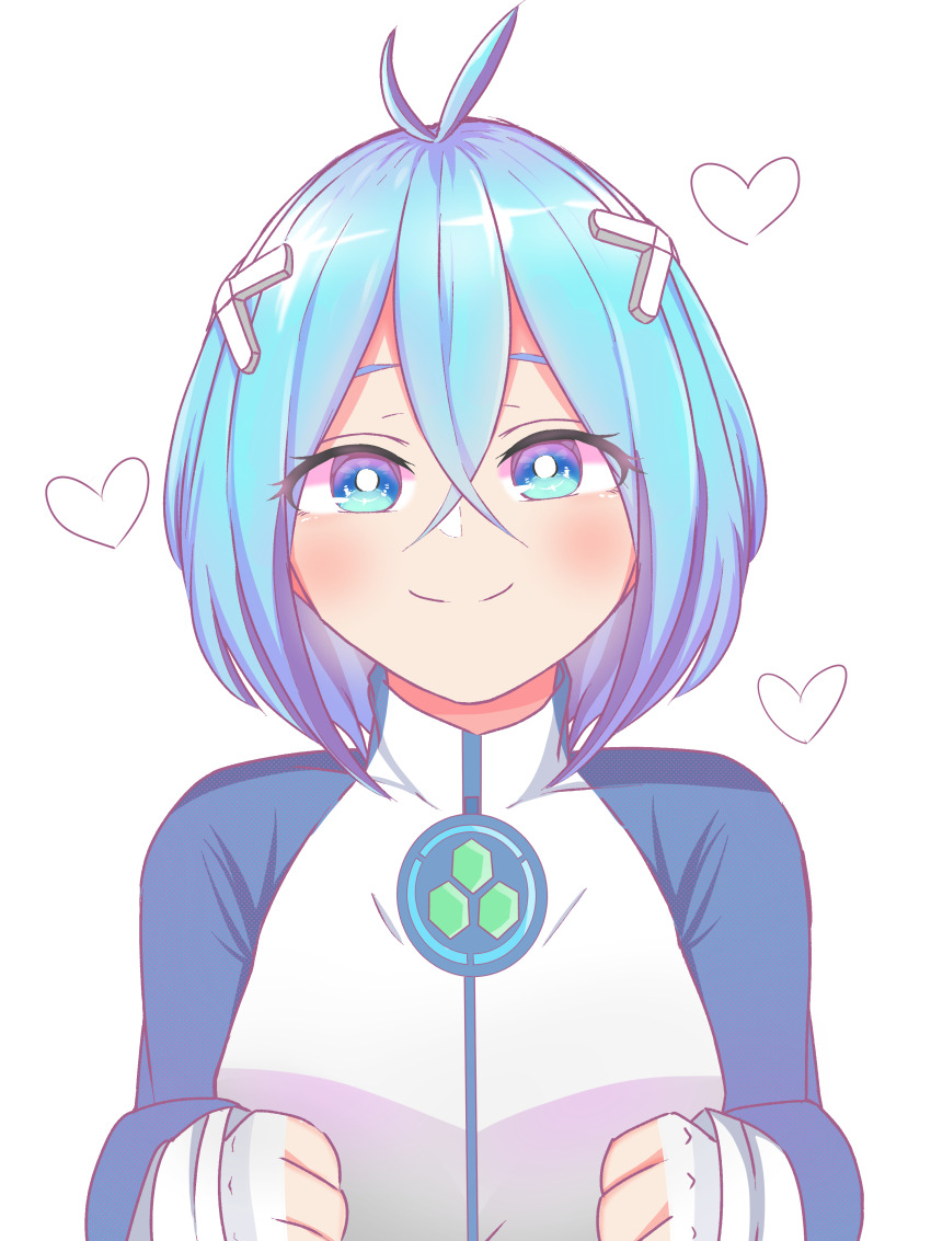 1girl, absurdres, antenna_hair, blue_eyes, blue_hair, blue_sleeves, blush, commentary