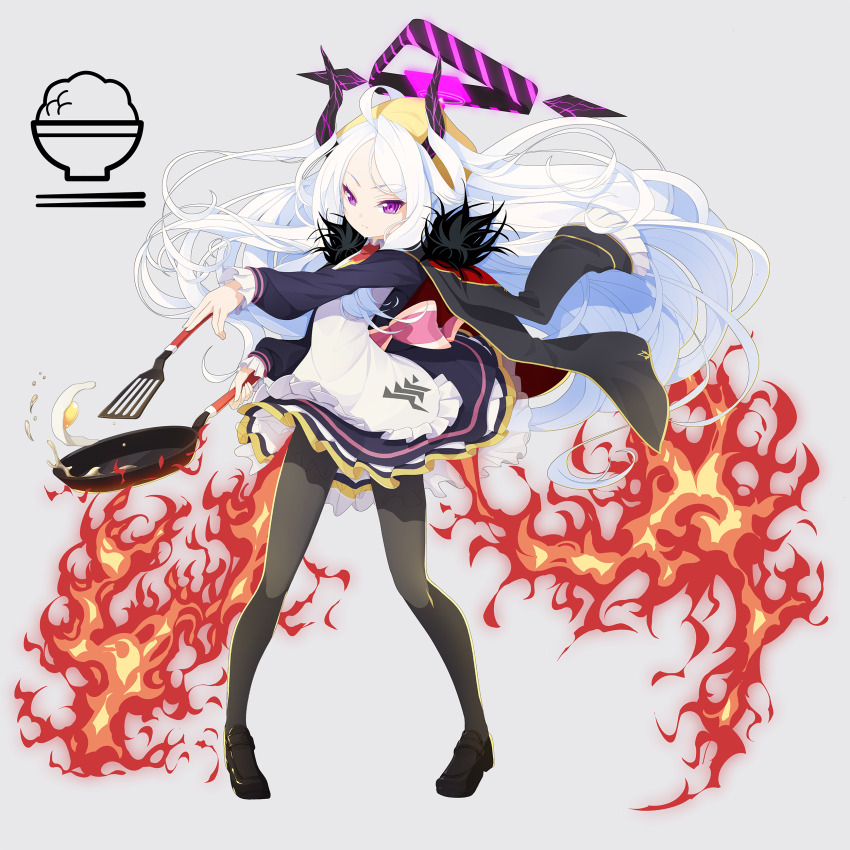 1girl, absurdres, ahoge, apron, black_dress, black_jacket, black_pantyhose, black_shoes