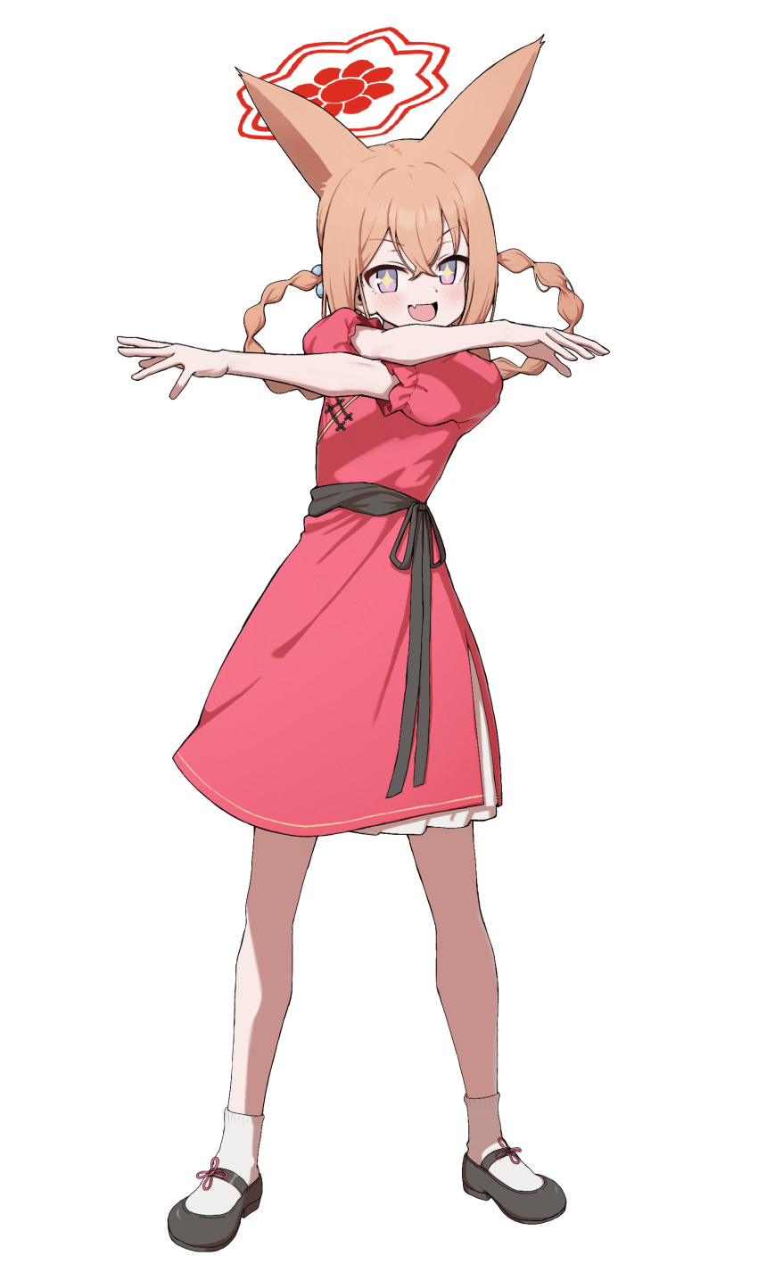 +_+, 1girl, :d, absurdres, aged_down, animal_ears, black_footwear, blue_archive