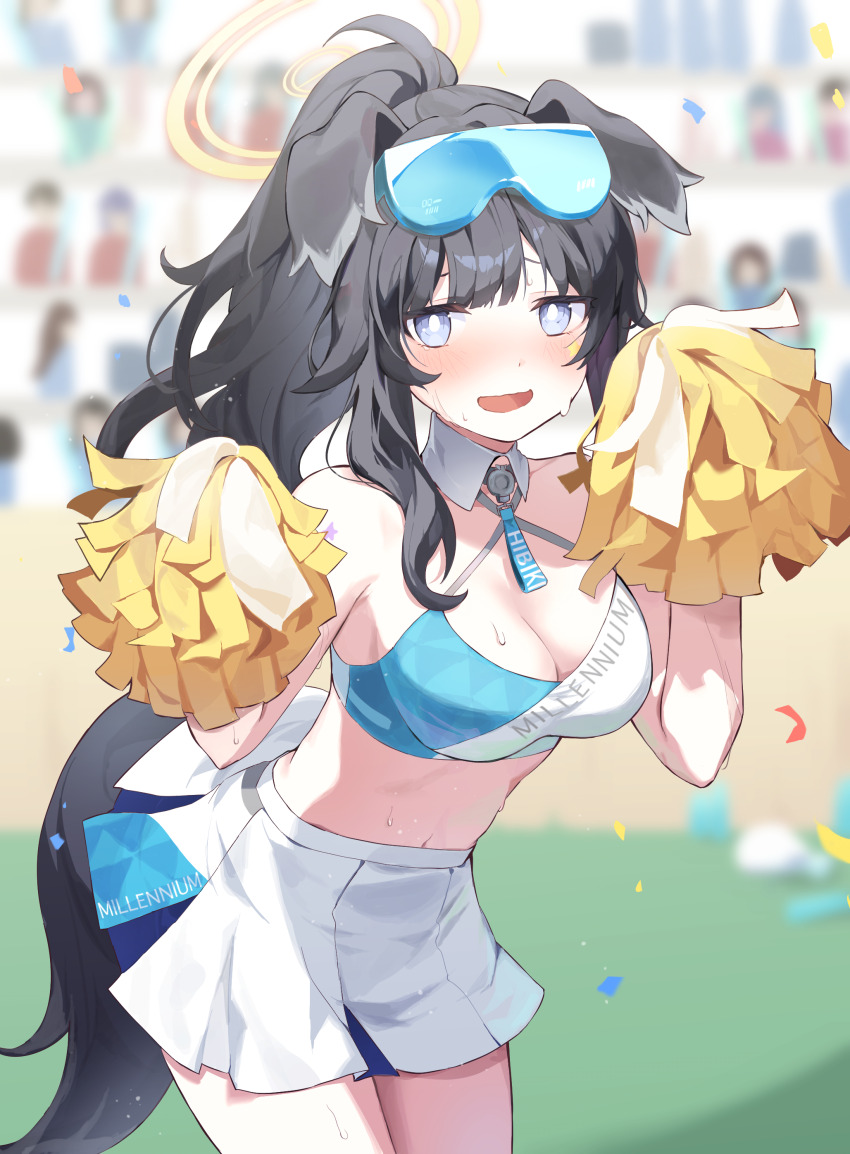 1girl, absurdres, animal_ears, bare_shoulders, black_hair, blue_archive, blue_eyes, breasts