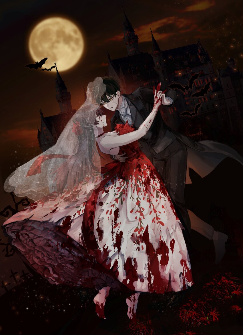 1boy, 1girl, absurdres, artist_collaboration, artist_request, ascot, ayin_(project_moon), barefoot