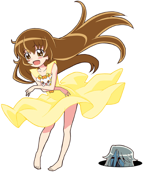 10s, 1boy, 1girl, :d, barefoot, blush, brown_eyes, brown_hair