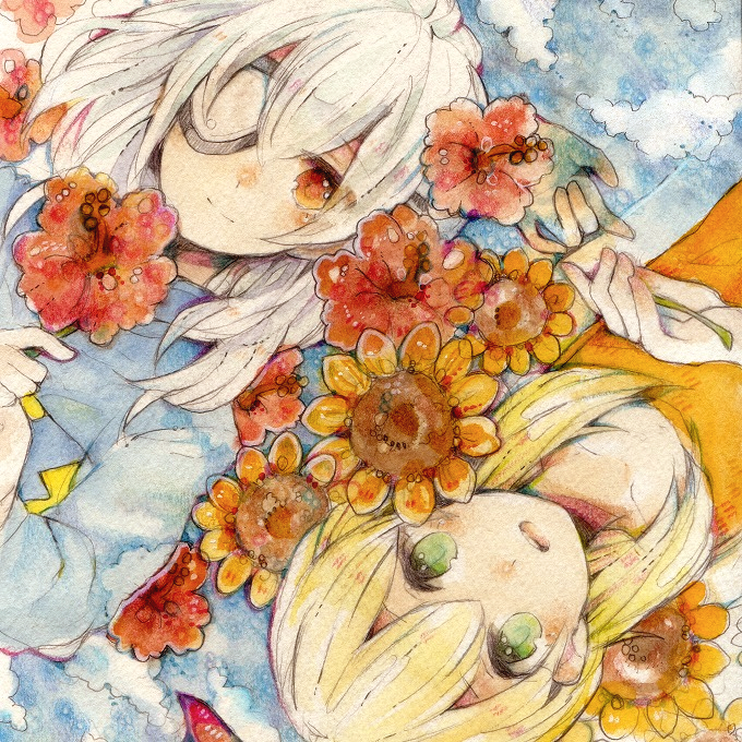 2boys, blonde_hair, eyepatch, flower, green_eyes, grey_hair, ichiko_(hanakasu), inazuma_eleven