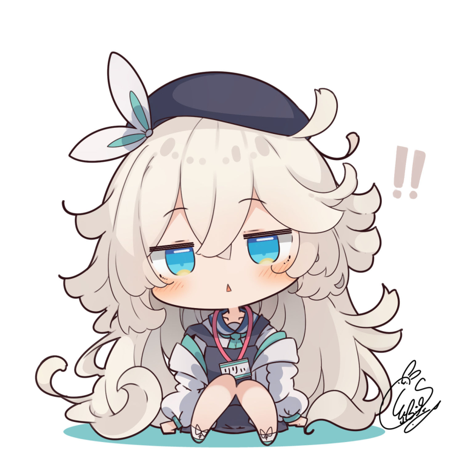 !, !!, 1girl, :<, apron, beni_shake, beret, black_apron