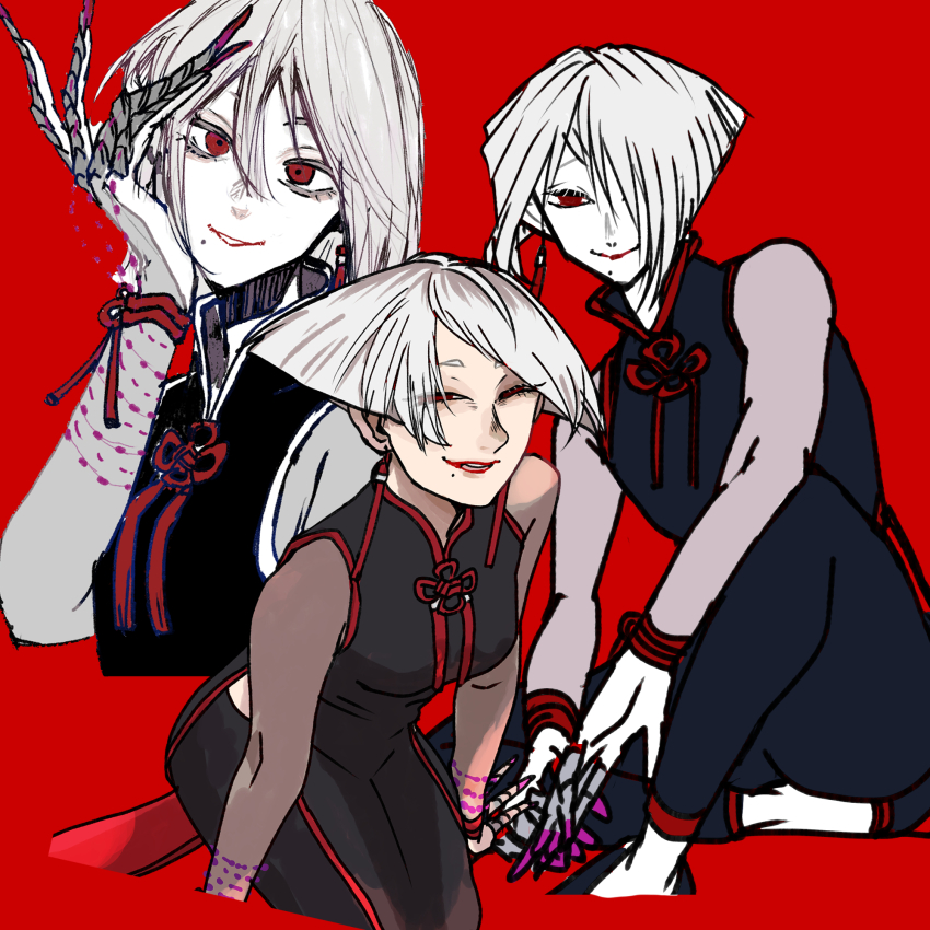 1girl, a.k.i._(street_fighter), china_dress, chinese_clothes, claw_(weapon), claw_ring, commentary, dress