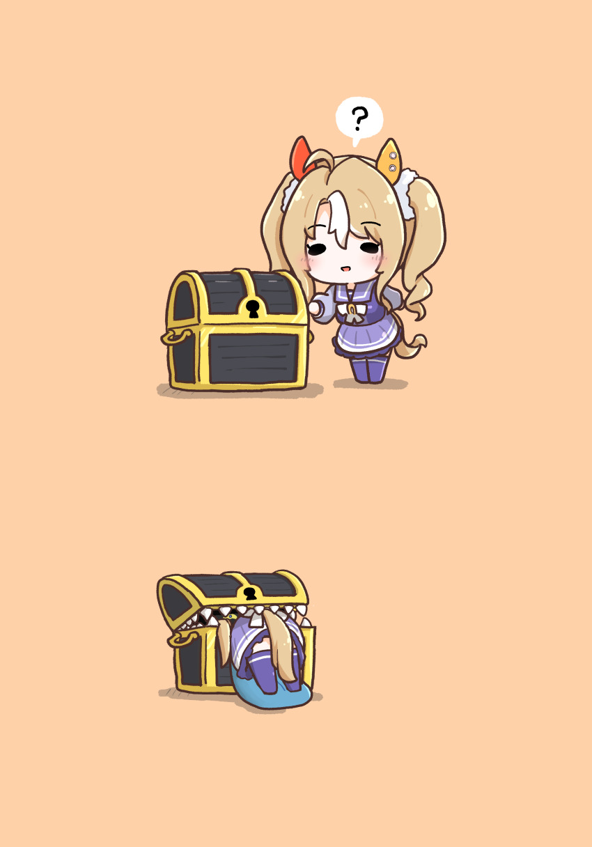 1girl, ?, absurdres, ahoge, animal_ears, back_bow, blonde_hair, blue_tongue