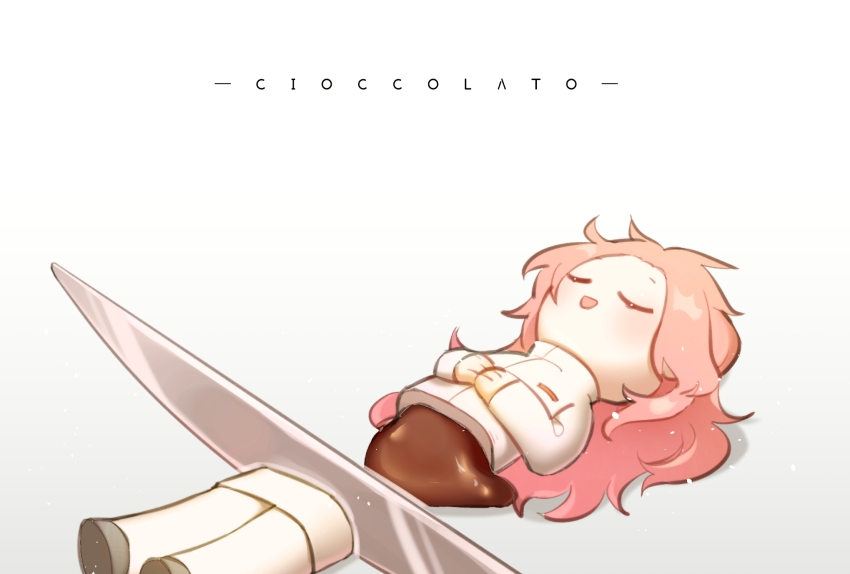 1boy, chibi, chibi_only, chinese_commentary, chocolate, closed_eyes, commentary_request, hands_on_own_stomach