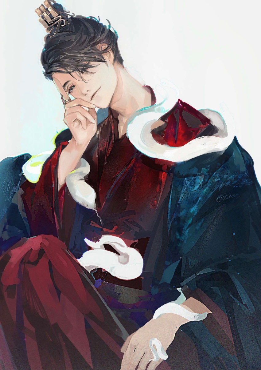 1boy, absurdres, black_eyes, black_hair, chinese_clothes, chinese_commentary, closed_mouth, commentary_request