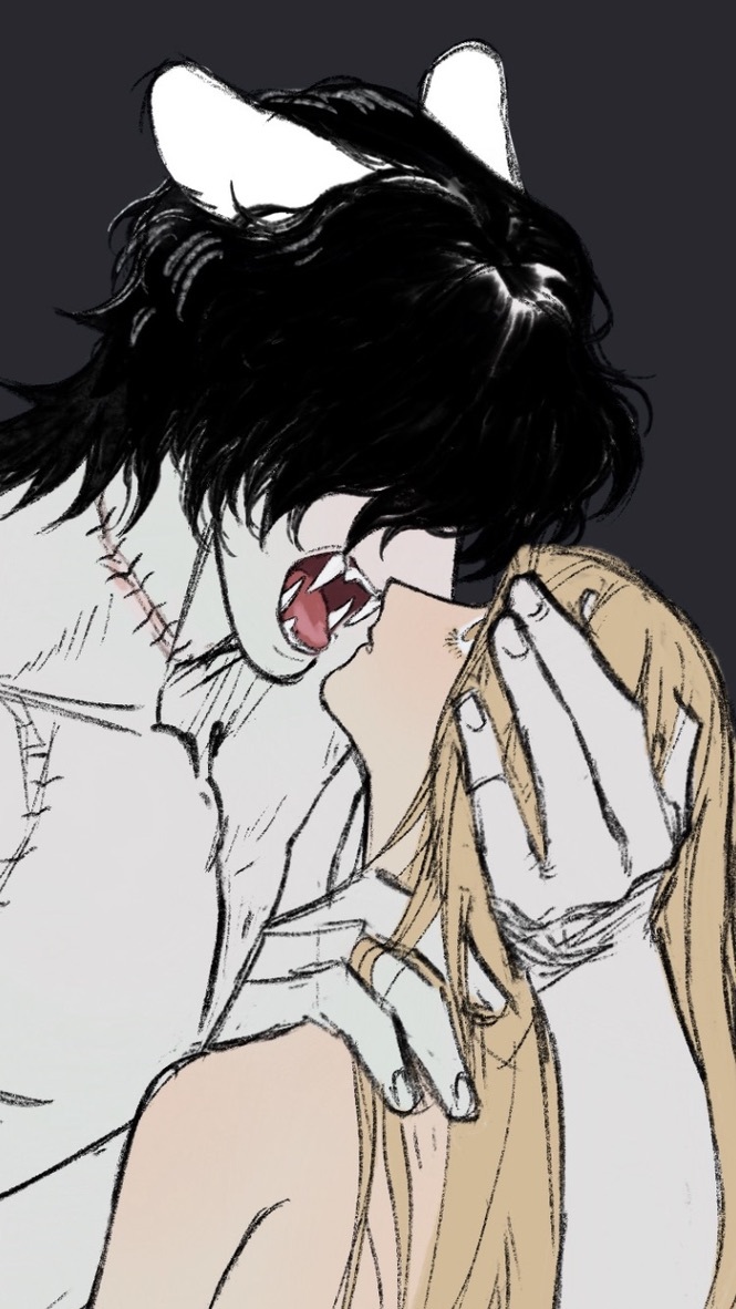 1boy, 1girl, animal_ears, arthurlogansdps, bear_boy, bear_ears, black_background, black_hair