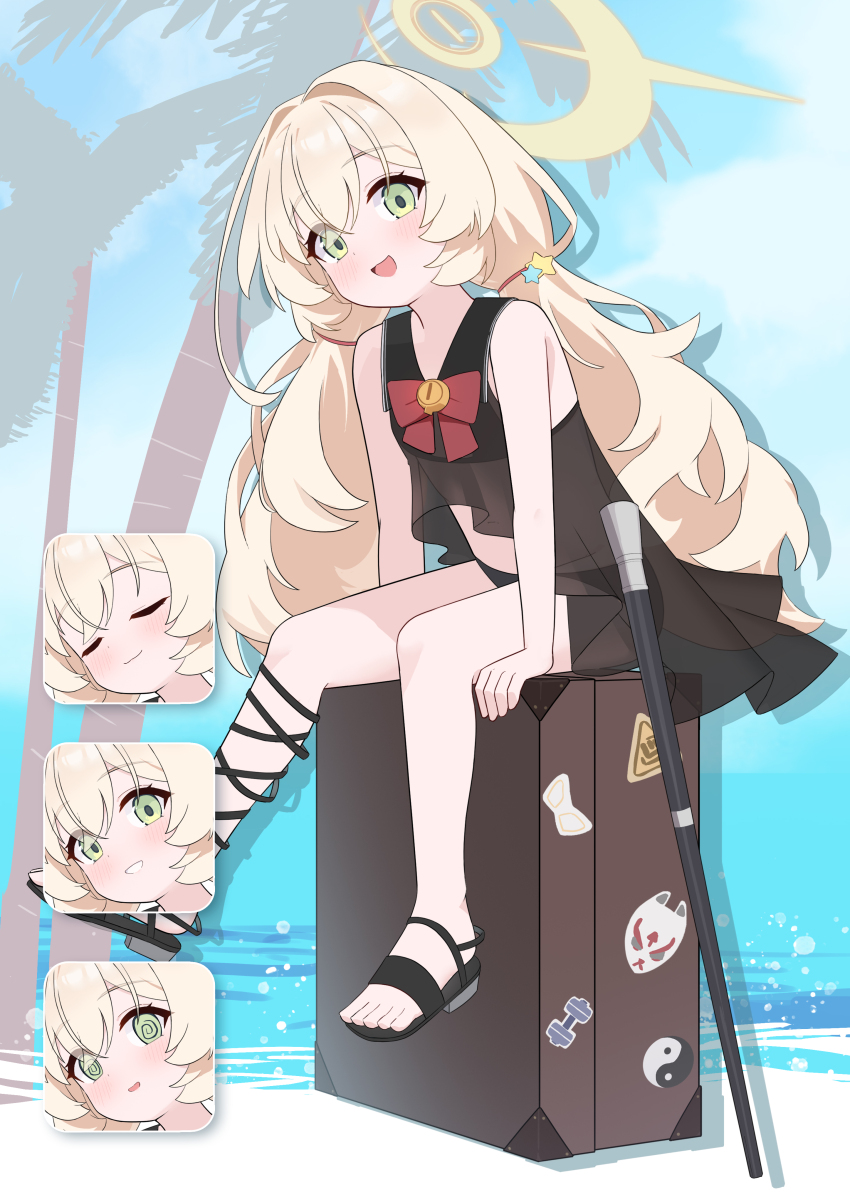 :3, :d, @_@, absurdres, air_bubble, beach, bikini, black_bikini