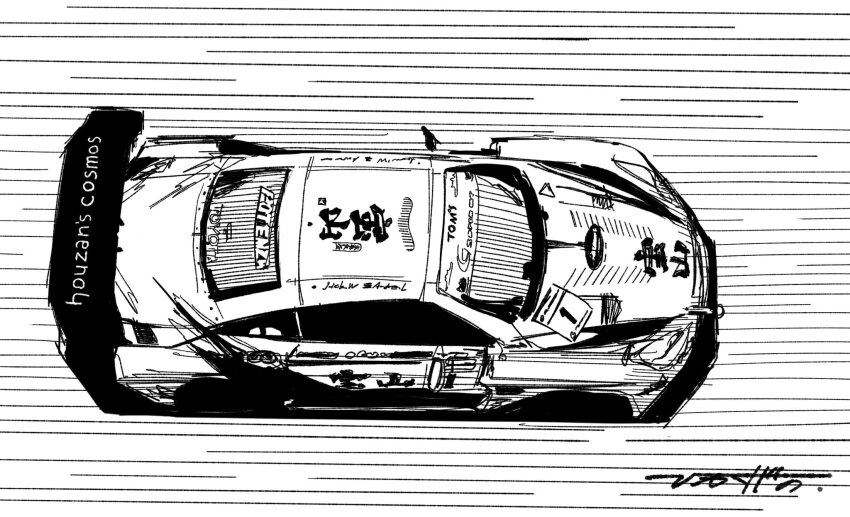 car, from_above, greyscale, highres, hikageno, lexus, lexus_sc, monochrome