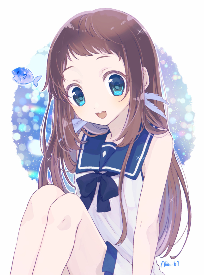 1girl, blue_eyes, blue_sailor_collar, brown_hair, commentary_request, dress, highres, ibara_(yumekui317)