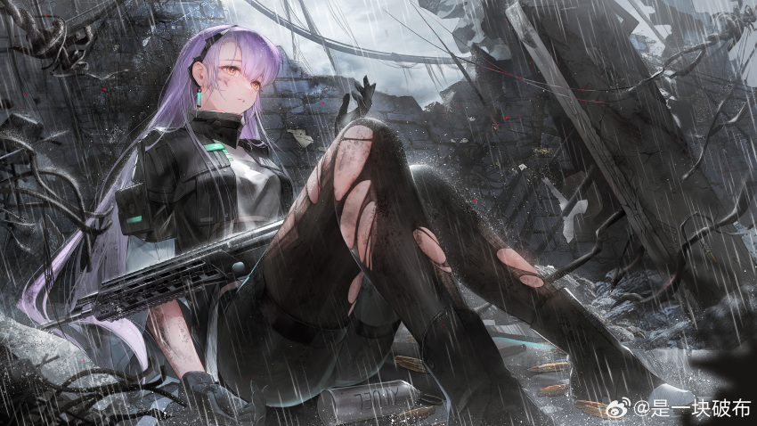 1girl, absurdres, ak-alfa_(girls'_frontline), brick_wall, bullet, girls'_frontline, girls'_frontline_2:_exilium, gloves