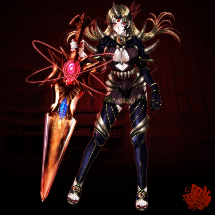 1girl, alternate_costume, alternate_eye_color, bandai_namco, blonde_hair, breasts, choker, cleavage