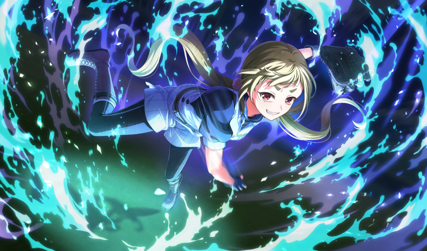 1girl, aura, baseball, baseball_glove, baseball_stadium, baseball_uniform, black_gloves, black_pants