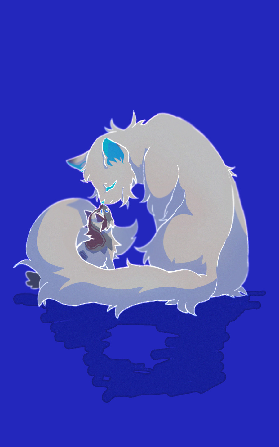 animal, animal_focus, baby_animal, blue_background, cat, closed_eyes, commentary, family_bonding