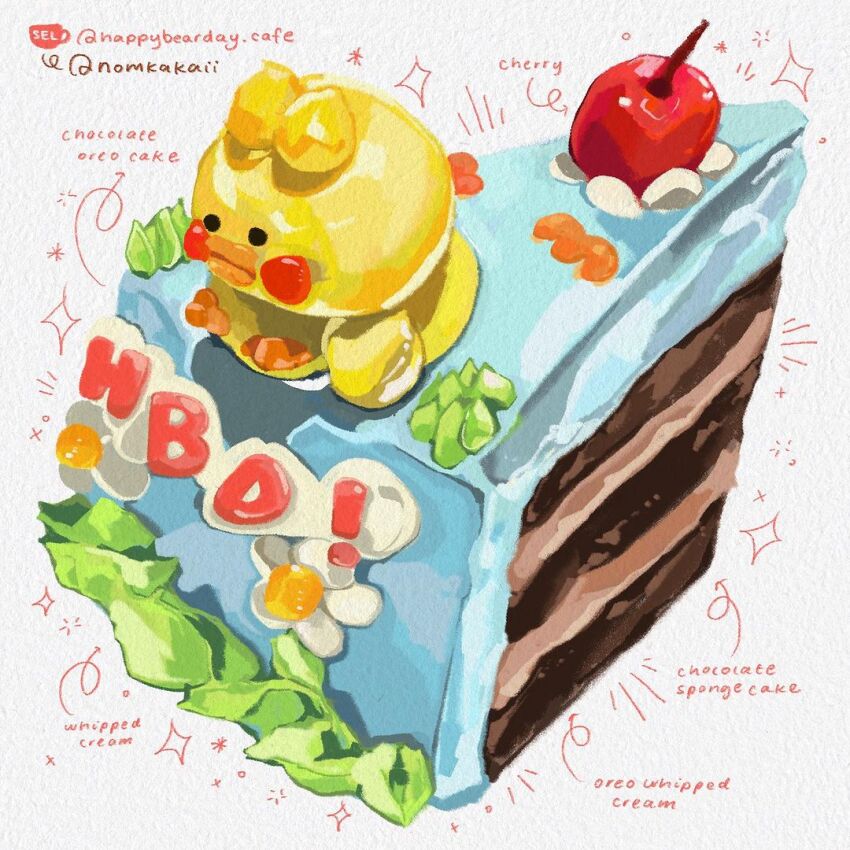 arrow_(symbol), baby_animal, bird, birthday_cake, cake, cake_slice, cherry, chick