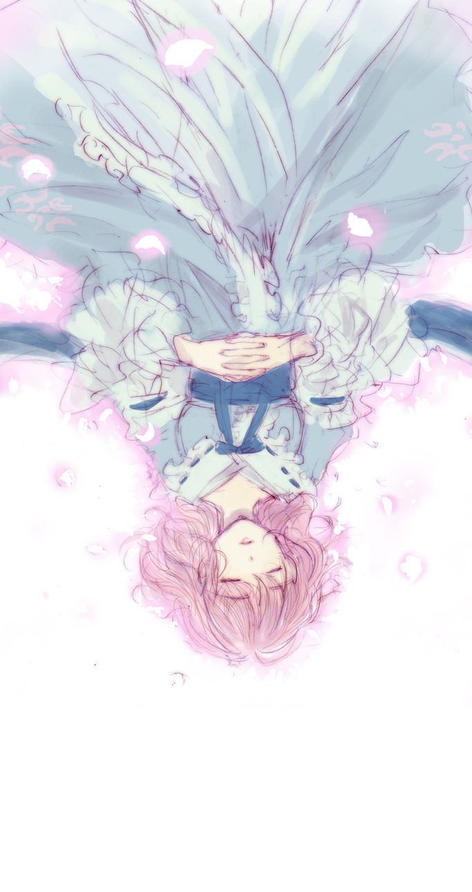 1girl, bad_id, bad_pixiv_id, breasts, cherry_blossoms, closed_eyes, female_focus, ghost