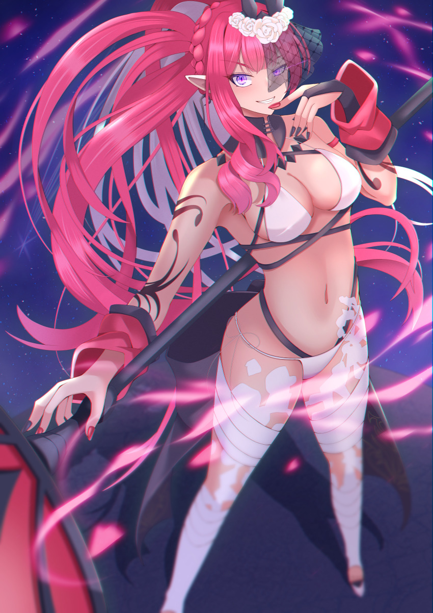 1girl, absurdres, baobhan_sith_(fate), baobhan_sith_(swimsuit_pretender)_(third_ascension)_(fate), bikini, black_nails, breasts, bridal_gauntlets